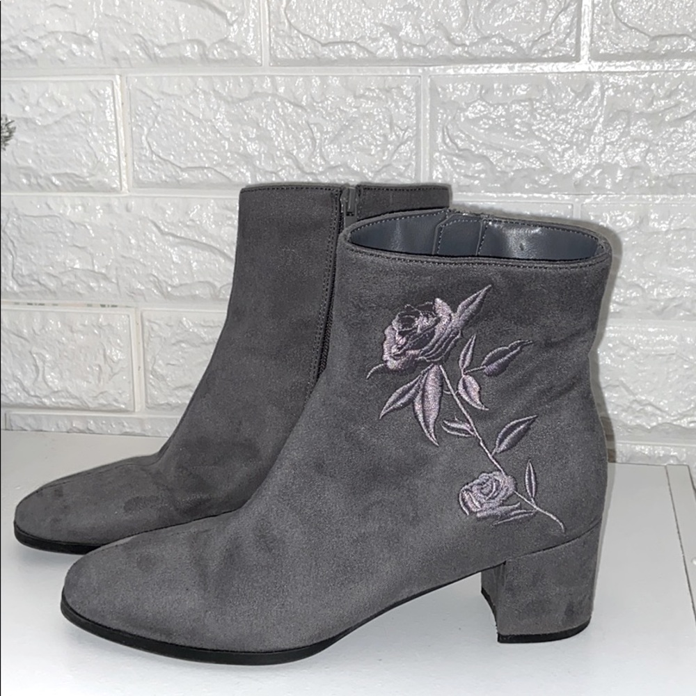 Embroidered Suede Booties
